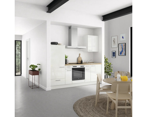 NOBILIA Küchenzeile mit Geräten Modern 240 cm Frontfarbe weiß hochglanz Korpusfarbe weiß Variante links