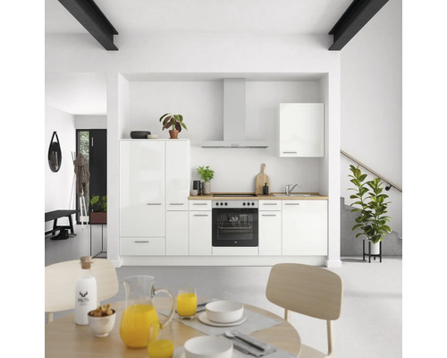 NOBILIA Küchenzeile mit Geräten Modern 270 cm Frontfarbe weiß hochglanz Korpusfarbe weiß Variante links