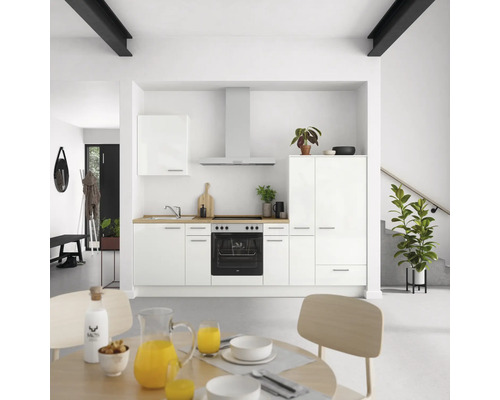 NOBILIA Küchenzeile Modern 270 cm weiß hochglanz vormontiert Variante rechts