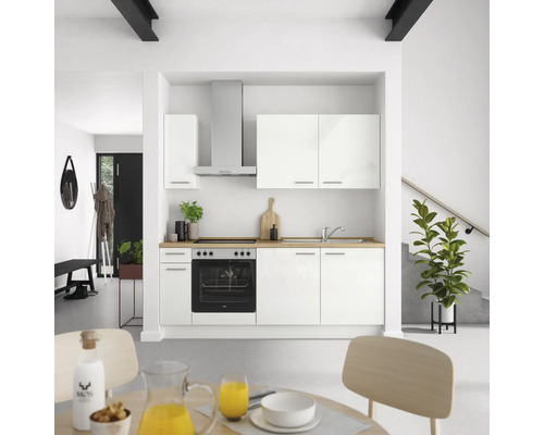 NOBILIA Küchenzeile Modern 210 cm Frontfarbe weiß hochglanz Korpusfarbe weiß Variante links