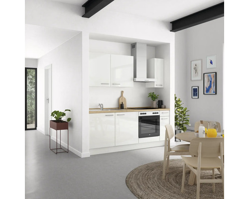 NOBILIA Küchenzeile Modern 210 cm Frontfarbe weiß hochglanz Korpusfarbe weiß Variante rechts