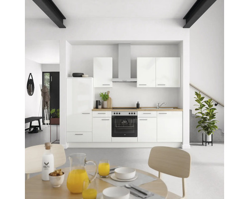 NOBILIA Küchenzeile mit Geräten Modern 270 cm Frontfarbe weiß hochglanz Korpusfarbe weiß Variante links