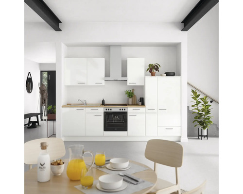 NOBILIA Küchenzeile Modern 300 cm weiß hochglanz vormontiert Variante rechts