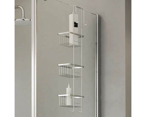 Duschregal mit drei Ablagekörben zum Einhängen an einer Duschwand