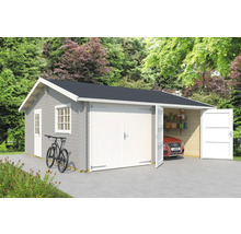 Holzgarage mit Doppeltür, Seitentür und Fenster im Garten