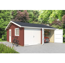 Holzgarage mit Doppeltür und Seitentür im Garten