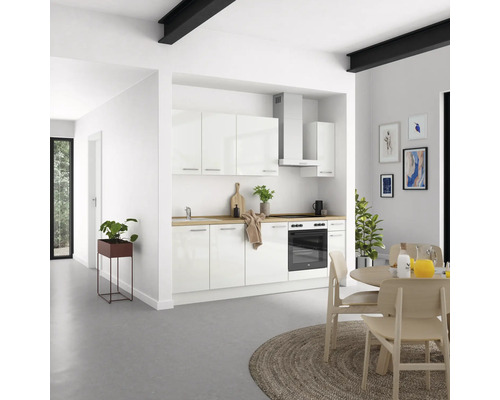 NOBILIA Küchenzeile mit Geräten Modern 240 cm Frontfarbe weiß hochglanz Korpusfarbe weiß Variante rechts