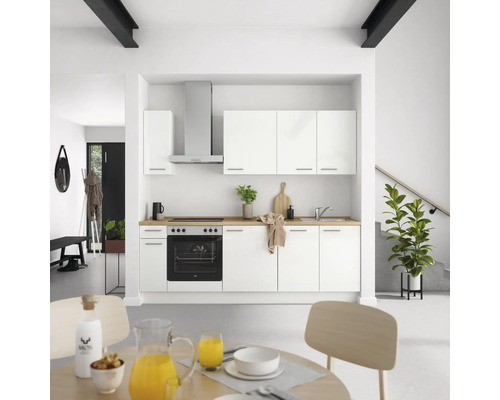 NOBILIA Küchenzeile Modern 240 cm Frontfarbe weiß hochglanz Korpusfarbe weiß Variante links