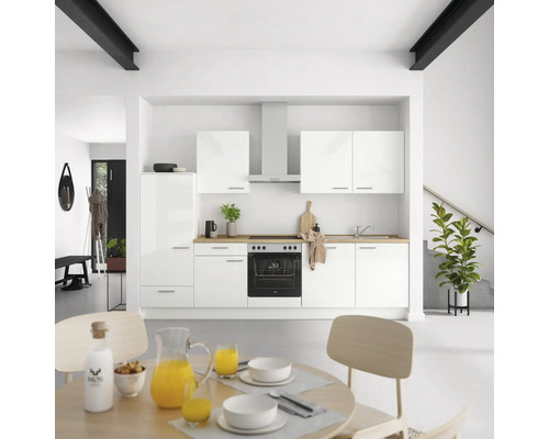 NOBILIA Küchenzeile mit Geräten Modern 300 cm Frontfarbe weiß hochglanz Korpusfarbe weiß Variante links