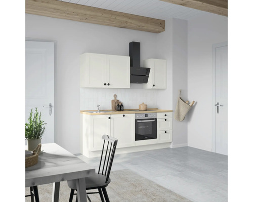 NOBILIA Küchenzeile mit Geräten Urban 210 cm weiß matt vormontiert Variante rechts