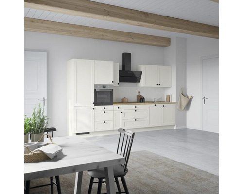 NOBILIA Küchenzeile mit Geräten Urban Landhaus 360 cm Frontfarbe weiß matt Korpusfarbe weiß Variante links