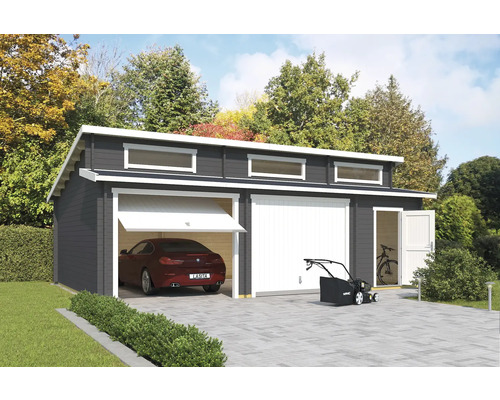 Doppelgarage Outdoor Life Hawaii mit Schwingtoren, Geräteraum 780 x 520 cm carbongrau Doppelgarage Outdoor Life Hawaii mit Schwingtoren, Geräteraum 780 x 520 cm carbongrau