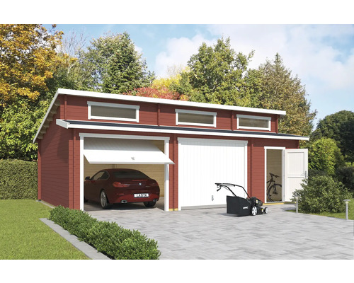 Doppelgarage Outdoor Life Hawaii mit Schwingtoren, Geräteraum 780 x 520 cm schwedenrot Doppelgarage Outdoor Life Hawaii mit Schwingtoren, Geräteraum 780 x 520 cm schwedenrot