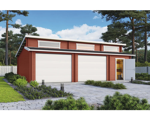 Doppelgarage Outdoor Life Hawaii mit Sektionaltoren, Geräteraum 780 x 520 cm schwedenrot Doppelgarage Outdoor Life Hawaii mit Sektionaltoren, Geräteraum 780 x 520 cm schwedenrot