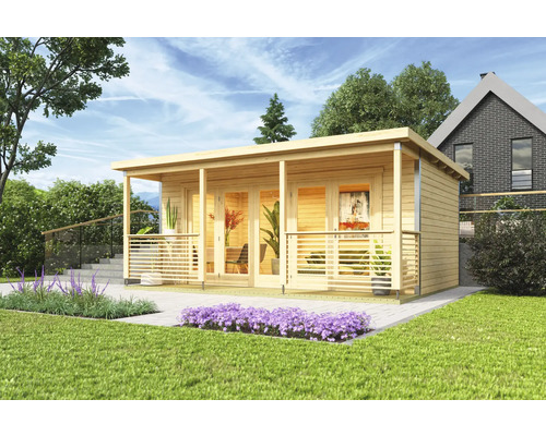 Gartenhaus Outdoor Life Liverpool 2 inkl. Fußboden, Terrasse 550 x 300 cm natur