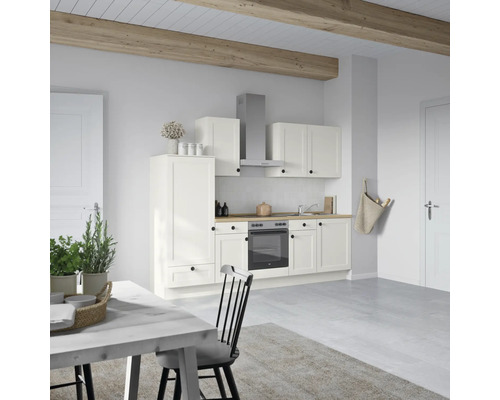 NOBILIA Küchenzeile mit Geräten Urban Landhaus 270 cm Frontfarbe weiß matt Korpusfarbe weiß Variante links