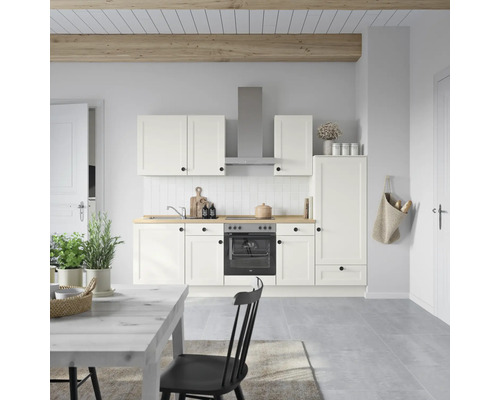 NOBILIA Küchenzeile mit Geräten Urban Landhaus 270 cm Frontfarbe weiß matt Korpusfarbe weiß Variante rechts