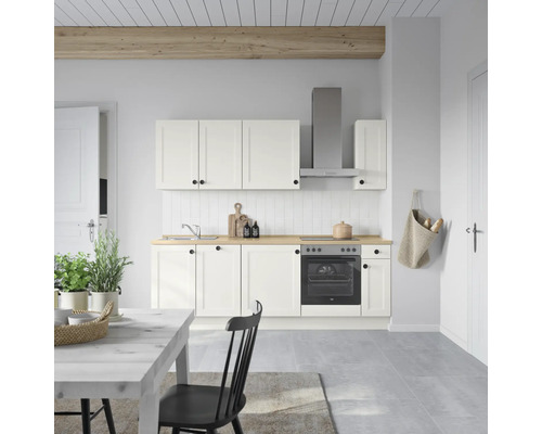 NOBILIA Küchenzeile mit Geräten Urban Landhaus 240 cm Frontfarbe weiß matt Korpusfarbe weiß Variante rechts
