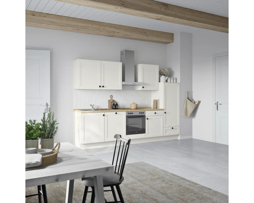 NOBILIA Küchenzeile mit Geräten Urban Landhaus 300 cm Frontfarbe weiß matt Korpusfarbe weiß Variante rechts