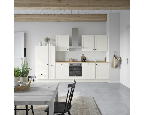 NOBILIA Küchenzeile mit Geräten Urban Landhaus 330 cm Frontfarbe weiß matt Korpusfarbe weiß Variante links