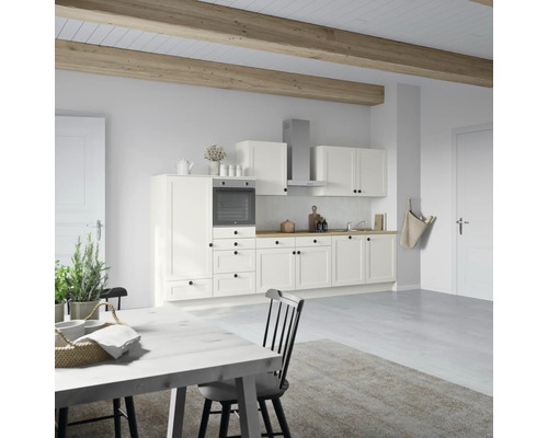 NOBILIA Küchenzeile mit Geräten Urban Landhaus 360 cm Frontfarbe weiß matt Korpusfarbe weiß Variante links