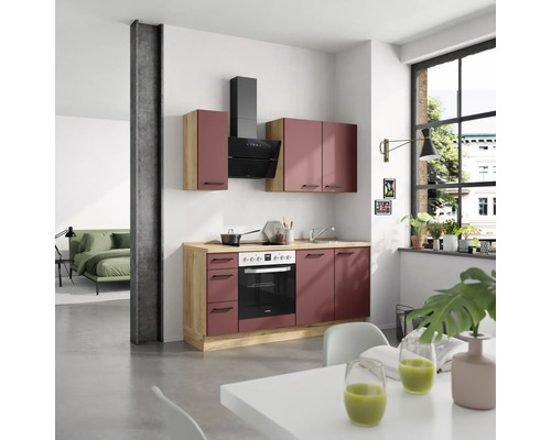 NOBILIA Küchenzeile Urban 180 cm rostrot matt vormontiert Variante links