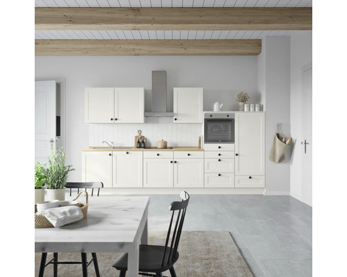 NOBILIA Küchenzeile mit Geräten Urban Landhaus 360 cm Frontfarbe weiß matt Korpusfarbe weiß Variante rechts