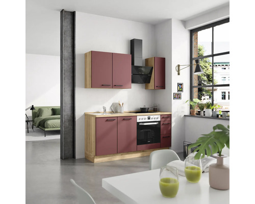 NOBILIA Küchenzeile mit Geräten Urban 180 cm Frontfarbe rostrot matt Korpusfarbe eiche sierra Variante rechts