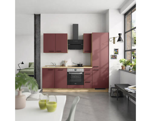 NOBILIA Küchenzeile mit Geräten Urban 240 cm rostrot matt vormontiert Variante rechts