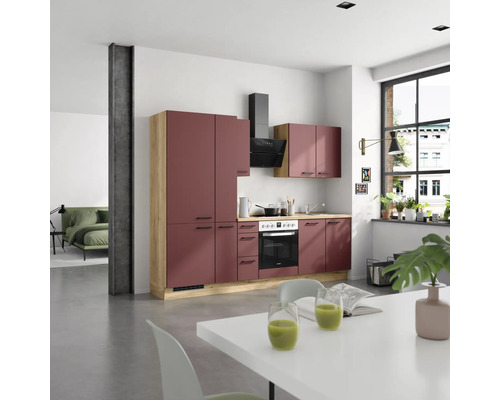 NOBILIA Küchenzeile mit Geräten Urban 270 cm rostrot matt vormontiert Variante links