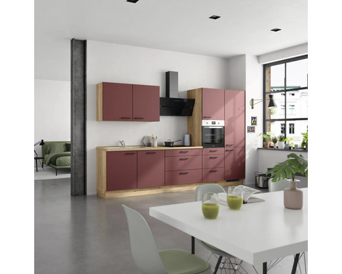 NOBILIA Küchenzeile Urban 330 cm Frontfarbe rostrot matt Korpusfarbe eiche sierra Variante rechts