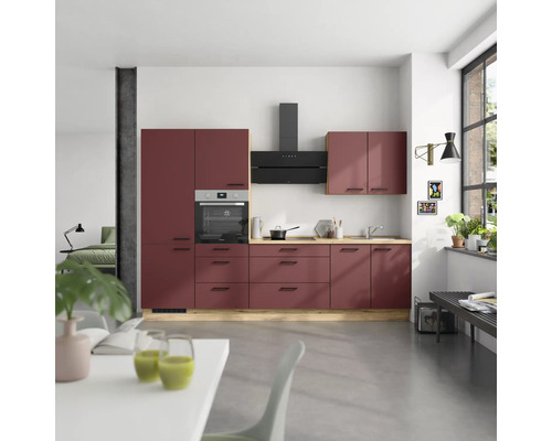NOBILIA Küchenzeile Urban 300 cm rostrot matt vormontiert Variante links