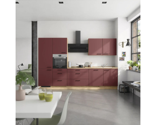 NOBILIA Küchenzeile mit Geräten Urban 330 cm rostrot matt vormontiert Variante links