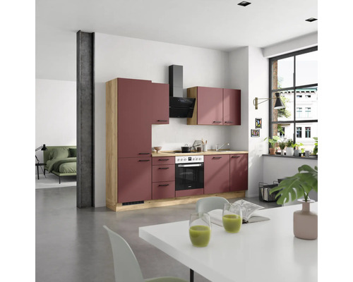 NOBILIA Küchenzeile mit Geräten Urban 270 cm rostrot matt vormontiert Variante links