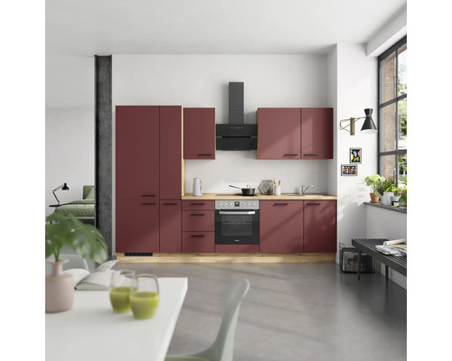 NOBILIA Küchenzeile mit Geräten Urban 300 cm rostrot matt vormontiert Variante links