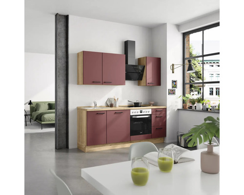 NOBILIA Küchenzeile mit Geräten Urban 210 cm rostrot matt vormontiert Variante rechts