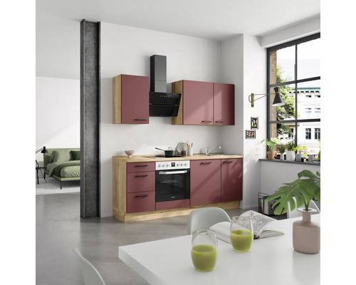 NOBILIA Küchenzeile Urban 210 cm rostrot matt vormontiert Variante links