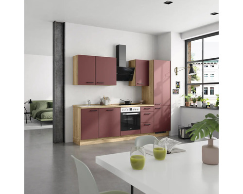 NOBILIA Küchenzeile mit Geräten Urban 270 cm rostrot matt vormontiert Variante rechts