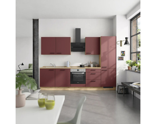 NOBILIA Küchenzeile Urban 300 cm rostrot matt vormontiert Variante rechts