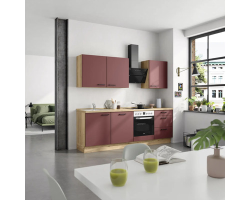 NOBILIA Küchenzeile Urban 240 cm rostrot matt vormontiert Variante rechts