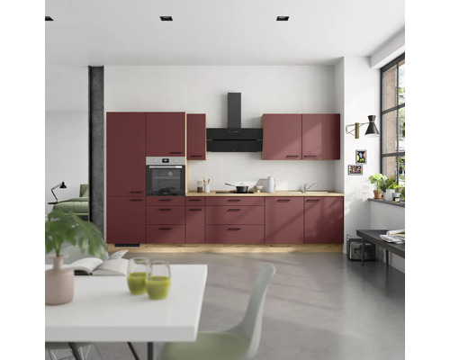 NOBILIA Küchenzeile mit Geräten Urban 360 cm rostrot matt vormontiert Variante links
