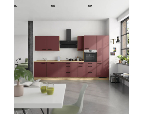 NOBILIA Küchenzeile Urban 360 cm Frontfarbe rostrot matt Korpusfarbe eiche sierra Variante rechts