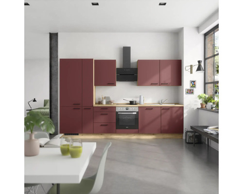 NOBILIA Küchenzeile mit Geräten Urban 330 cm rostrot matt vormontiert Variante links