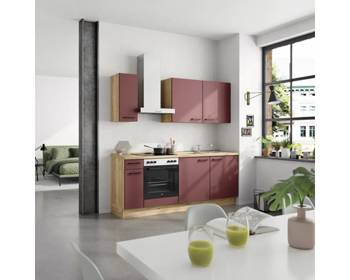 NOBILIA Küchenzeile mit Geräten Urban 210 cm Frontfarbe rostrot matt Korpusfarbe eiche sierra Variante links
