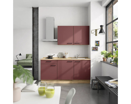NOBILIA Küchenzeile mit Geräten Urban 180 cm rostrot matt montiert Variante links