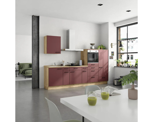 NOBILIA Küchenzeile mit Geräten Urban 300 cm rostrot matt vormontiert Variante rechts