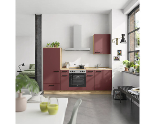 NOBILIA Küchenzeile mit Geräten Urban 240 cm Frontfarbe rostrot matt Korpusfarbe eiche sierra Variante links