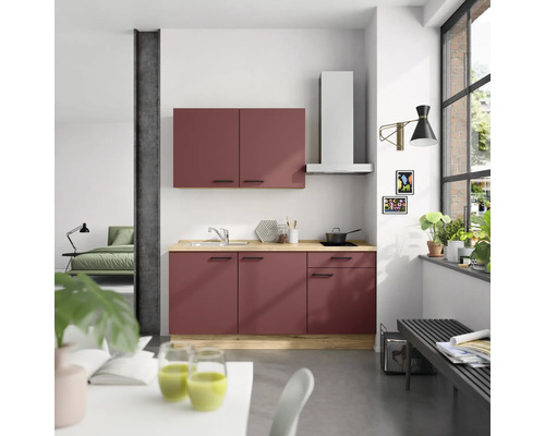 NOBILIA Küchenzeile Urban 180 cm Frontfarbe rostrot matt Korpusfarbe eiche sierra Variante rechts