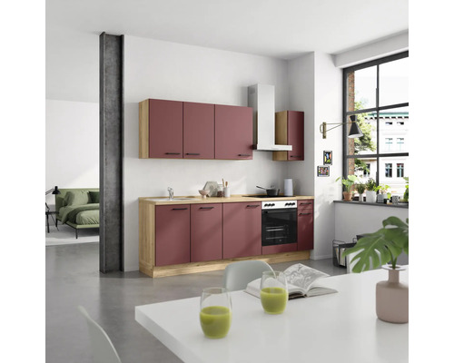 NOBILIA Küchenzeile Urban 240 cm Frontfarbe rostrot matt Korpusfarbe eiche sierra Variante rechts