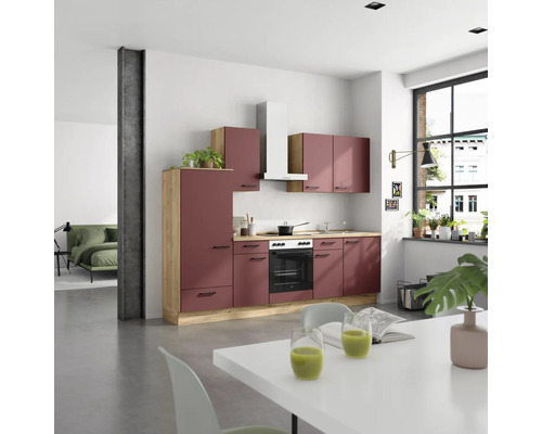 NOBILIA Küchenzeile mit Geräten Urban 270 cm Frontfarbe rostrot matt Korpusfarbe eiche sierra Variante links